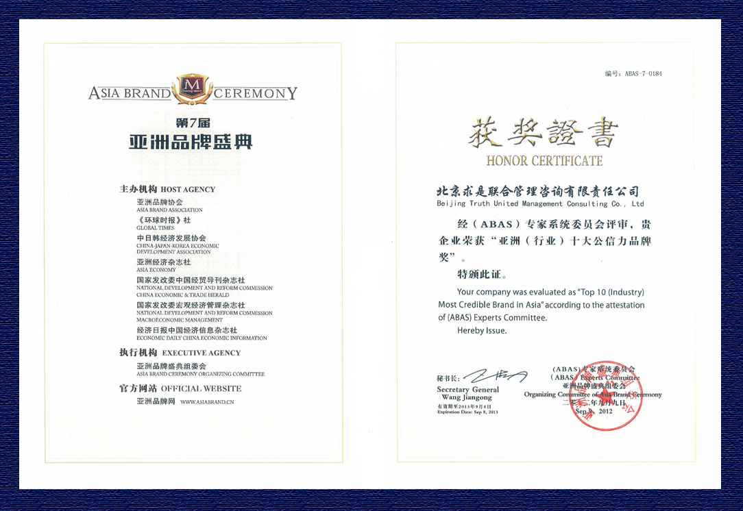 2012年第七届亚洲品牌盛典亚洲(行业)十大公信力品牌证书
