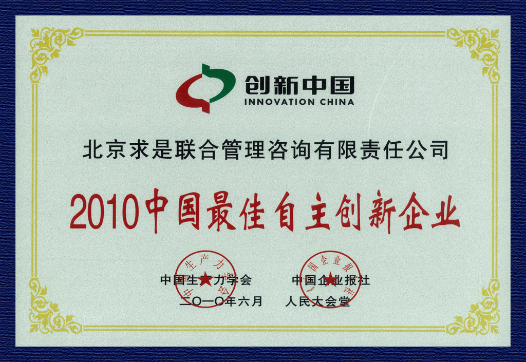 2010年中国最佳自主创新企业奖牌